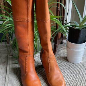 Perfect 1970's butterscotch handcrafted tall boots, no marks, ~sz 7